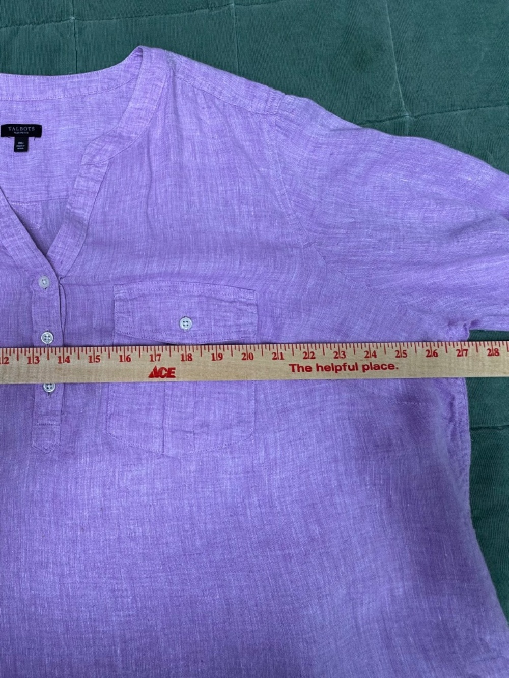 Talbots Women's 100% Linen Popover Shirt Lavender Button Neck Roll Slv Sz 2xP